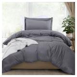 Bedding Duvet Cover Twin Size - 2 Piece with Zipper Closure - 1 Comforter Cover 68X90 Inches & 1 Pillow Sham 20X26 Inches (Grey) Comforter Not Included