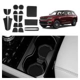 Soft Mats for Jeep Grand Cherokee 2022-2024,Non-Slip Door Slot Mats Waterproof Cup Holder Insert Center Console Liners for Grand Cherokee L 2024 2023 2022 Accessories - Black
