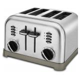 Cuisinart 4 Slice Toaster, Compact Stainless Steel Toaster with Extra-Wide Slots for Toasting Bread, French Toast, Bagels and Pastries, Defrost & Reheat Functions, CPT-180P1, Brushed Stainless(one sid