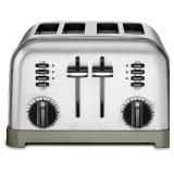 Cuisinart 4 Slice Toaster, Compact Stainless Steel Toaster with Extra-Wide Slots for Toasting Bread, French Toast, Bagels and Pastries, Defrost & Reheat Functions, CPT-180P1, Brushed Stainless(one sid