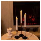 Real Wax LED Flameless Taper Candles with Timer, Dripless Battery Operated Window Candles with 3D Flickering Flame, 9.6 Inches White Flameless Candlesticks for Fireplace Christmas Halloween