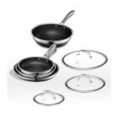 Hexclad Commercial 7 Piece Cookware Pan Set  Hybrid  Nonstick Tri-Ply  Stainless Steel - Retail $520