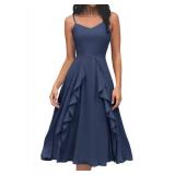 HomRain Navy Blue Bridesmaid Formal Dresses for Women 2025 Cocktail Formal Wedding Dress Ruffle Maxi Evening Tea Party Navy S