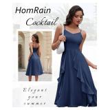 HomRain Navy Blue Bridesmaid Formal Dresses for Women 2025 Cocktail Formal Wedding Dress Ruffle Maxi Evening Tea Party Navy S