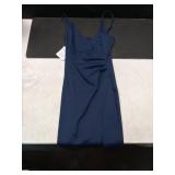WAYMAKER Dinner Dresses for Women Sexy Spaghetti Strap Wrap Ruched High Slit Bodycon Party Semi Formal Midi Dress, Grey Blue, Small