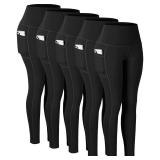 CHRLEISURE Leggings with Pockets for Women, High Waisted Tummy Control Workout Yoga Pants(5 Packs Black, 2XL)