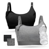 Momcozy Pumping Bra Hands Free 2 Pack Comfortable All Day Wear Pumping and Nursing Bra in One Size- Large