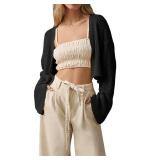 Bigeoosh Cropped Cardigan Sweaters for Women Kimonos Boho Lightweight Summer Open Front Knit Cardigan Outerwear Black Size- Large