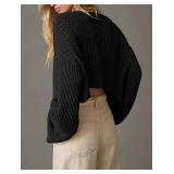 Bigeoosh Cropped Cardigan Sweaters for Women Kimonos Boho Lightweight Summer Open Front Knit Cardigan Outerwear Black Size- Large