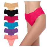 GAREDOB High Waisted Thong Underwear Tummy Control Plus Size Panties Cotton Lace Multicolor-Bright Size 2XL Pack of 4