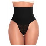 Werena Tummy Control Thong Shapewear for Women Mid High Waisted Body Shaper Underwear Lace Shaping Thong Girdle Panties(#A1 Mid Rise Black,Small)