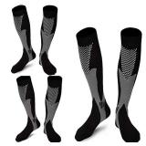 ZFiSt 3 Pair Sport Compression Socks Men Women, Compression Stocking Nurse Socks for Edema Travel(Black+black+black,XXL)