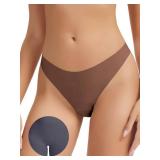 Leovqn Seamless Thongs for Women No Show Cotton Thong Panty Liners Soft Comfy Invisible Workout Concealer Underwear, Coffee S