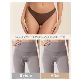 Leovqn Seamless Thongs for Women No Show Cotton Thong Panty Liners Soft Comfy Invisible Workout Concealer Underwear, Coffee S