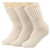 Weweya Boot Socks for Women Warm Winter Socks Cabin Sock Thermal Thick Wool Sock Soft Christmas Gift for Women 3 Pairs Cream Socks, S/M
