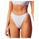 Mstaad Women Ruched Back Cheeky Bikini Bottom Brazilian Sexy High Cut Swim Bottom High Rise Bathing Suit Bottom White, M