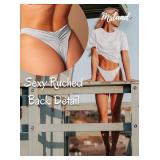 Mstaad Women Ruched Back Cheeky Bikini Bottom Brazilian Sexy High Cut Swim Bottom High Rise Bathing Suit Bottom White, M