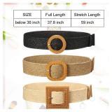 Syhood 3 Pieces Straw Woven Elastic Waist Belt for Women Bohemian Dress Braided Belt (Black, Khaki, Beige,Fit Waist Size Below 36