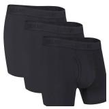 Chidame Mens Underwear Luxe Micro Modal Boxer Briefs Open Fly 3 Pack, Black-L