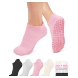 yeuG Grip Socks for Women Non Slip Pilates Socks for Pilates, Ballet, Barre, Barefoot, Hospital Anti Skid Ankle Yoga Socks 4 Pairs