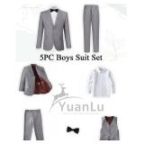 YuanLu Boys Colorful Formal Suits 5 Piece Slim Fit Dresswear Suit Set (Gray, 10)