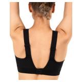 Yvette Adjustable Molded Cup Supportive Sports Bras - High Impact Wireless Bra for Large Breasts,Black, X-Large Plus