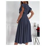 Dokotoo Cocktail Dresses for Women Wedding Guest Midi 2024 Flowy Cocktail Long Dresses Navy Blue XL