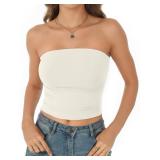 AURUZA Tube Tops for Women, Strapless Double Lined Tank Tops, Sleeveless Going Out Backless Bandeau Summer Sexy Crop Tank Top (Ivory, L)