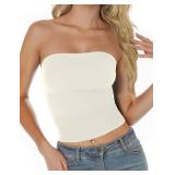AURUZA Tube Tops for Women, Strapless Double Lined Tank Tops, Sleeveless Going Out Backless Bandeau Summer Sexy Crop Tank Top (Ivory, L)