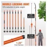 VEVOR Manual Pole Saw, 7.3-27 ft. Tree Pruner with 20 in. Steel Blade Pruning Saw, 8 Fiberglass Poles, 2025 Upgrade - Retail $86