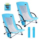 Nice C Beach Chair, Beach Chairs for Adults 2 Pack, Compact High Back, Cup Holder & Carry Bag & Heavy Duty Outdoor, Camping, BBQ, Travel, Picnic, Festival (Set of 2 Blue)