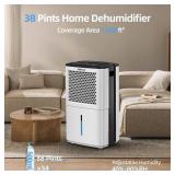 38 pt. 2000 sq. ft. Portable Dehumidifier in White with 8.03 pt. Bucket, Auto Defrost, Anionic Air Mode, 2-Fan Speeds Retail- $220