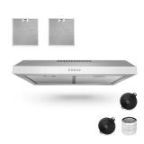 Tylza 29.5 in. 600 CFM Convertible Under Cabinet Range Hood in Stainless Steel with 2 Charcoal Filters and 2 LED Lights