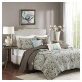 Madison Park King/Cal King Geneva 6-Piece Printed Quilt Set with Throw Pillows  Brown
