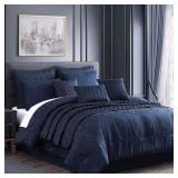 King 10pc Destiny Comforter Set Blue - Riverbrook Home: Polyester Quilted Bedding, Machine Washable, Includes Euro Shams