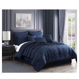 King 10pc Destiny Comforter Set Blue - Riverbrook Home: Polyester Quilted Bedding, Machine Washable, Includes Euro Shams