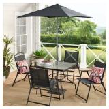 Mainstays Albany Lane 6 piece Outdoor Patio Dining Set  Black (Umbrella Base Sold Separately)