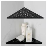 HIDROP Matte Black Corner Shower Shelf 10" Triangular Stainless Steel Bathroom for Tiled Wall, 2 Pack No Drilling