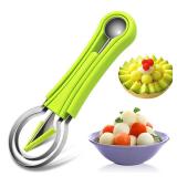 Suuker Melon Baller Scoop Set,4 In 1 fruit Cutters Shapes, Watermelon Scooper Fruit scooper And Baller (Green)