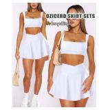 OZICERD Two Piece Tennis Skirt Sets for Women 2 Piece Mini Skirt Set Going Out Golf Skort Athletic Skirts Pickleball Outfit White,S
