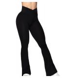 Sunzel Flare Leggings, Crossover Yoga Pants for Women with Tummy Control, High-Waisted and Wide Leg Black - Retail: $30