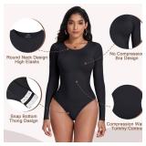 EUYZOU Women Tummy Control Shapewear Bodysuit Long Sleeve Round Neck Body Shaper Seamless Compression Bodysuit, Black XL/XXL