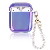 Glitter Laser Case for AirPods 2/1 with Pearl Wrist Bracelet Chain Keychain Soft TPU Protective Case for Women Girls Kids Cover Compatible with AirPod 2nd &1st Gen -Lilac Purple