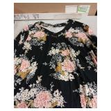 MONNURO Womens Plus Size 3/4 Sleeve V Neck Button Casual Loose Flowy Swing Tunic Tops Basic Tee Shirts for Leggings(Pink Flower Black,4X) - Retail: $16