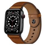 OUHENG Leather Bands Compatible with Apple Watch Band 49mm/46mm/45mm/44mm/42mm, Genuine Leather Strap for iWatch Ultra 3/2/1 & SE 3/2/1 Series 11 10 9 8 7 6 5 4 3 2 1 (Retro Brown/Black) - Retail: $10