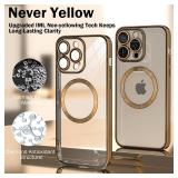 KSWOUS Magnetic Clear for iPhone 15 Pro Case [Compatible with MagSafe] [Full Camera Lens Protection] Luxury Plating Women Girls Men Cover Shockproof Protective Phone Case for iPhone 15 Pro Gold