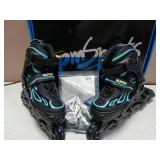 2PM SPORTS Vinal Girls Adjustable Flashing Inline Skates, All Wheels Light Up, Fun Illuminating Skates for Kids and Men - Cyan Small (11C-13C US)