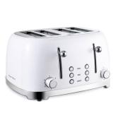 Roter Mond 4 Slice Toaster Retro Stainless Steel with Bagel Defrost Cancel Function, 6 Browning Settings, Extre Wide Slot and Removable Crumb Tray, White, ST033 - Retail: $61