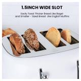 Roter Mond 4 Slice Toaster Retro Stainless Steel with Bagel Defrost Cancel Function, 6 Browning Settings, Extre Wide Slot and Removable Crumb Tray, White, ST033 - Retail: $61