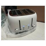 Roter Mond 4 Slice Toaster Retro Stainless Steel with Bagel Defrost Cancel Function, 6 Browning Settings, Extre Wide Slot and Removable Crumb Tray, White, ST033 - Retail: $61